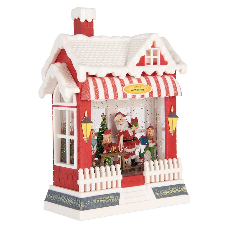 Clayre & Eef Christmas Decoration with LED Lighting and Music House 18x9x26 cm / 3xAA Red Plastic