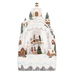 Clayre & Eef Décoration de Noël avec lumières LED et musique 15x9x27 cm / 3xAA Blanc Plastique