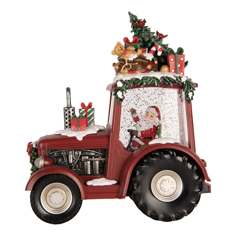 Clayre & Eef Christmas Decoration with LED Lighting and Music Tractor 21x13x25 cm / 3xAA Red Plastic
