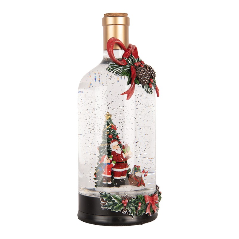 Clayre & Eef Decorazione natalizia con illuminazione a LED e musica Bottiglia Ø 12x30 cm / 3xAA Verde Plastica