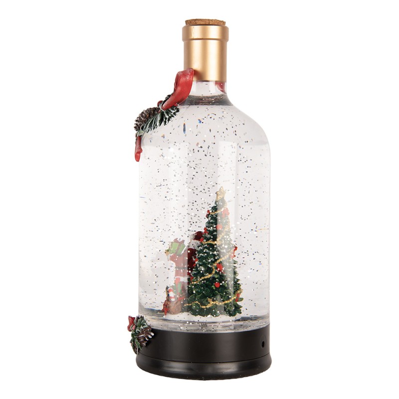 Clayre & Eef Decorazione natalizia con illuminazione a LED e musica Bottiglia Ø 12x30 cm / 3xAA Verde Plastica