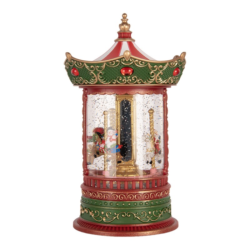 Clayre & Eef Christmas Decoration with LED Lighting and Music Carousel Ø 15x25 cm / 3xAA Red Plastic