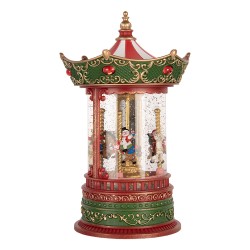 Clayre & Eef Christmas Decoration with LED Lighting and Music Carousel Ø 15x25 cm / 3xAA Red Plastic
