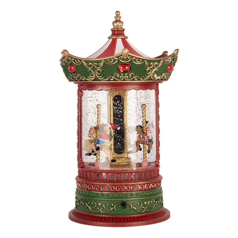 Clayre & Eef Christmas Decoration with LED Lighting and Music Carousel Ø 15x25 cm / 3xAA Red Plastic