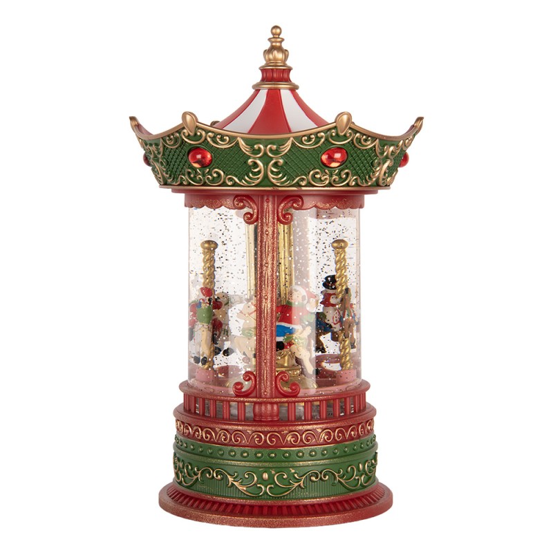 Clayre & Eef Christmas Decoration with LED Lighting and Music Carousel Ø 15x25 cm / 3xAA Red Plastic