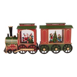Clayre & Eef Christmas Decoration with LED Lighting and Music Train 25x9x19 / 24x9x19 cm / 6xAA Red Plastic