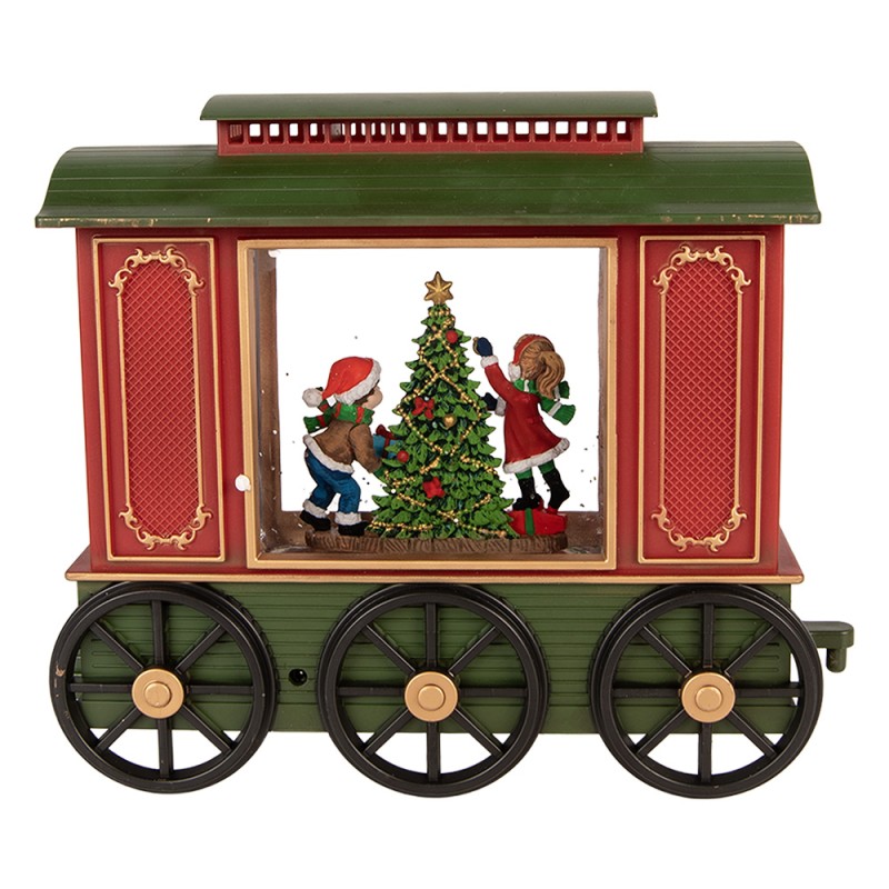 Clayre & Eef Christmas Decoration with LED Lighting and Music Train 25x9x19 / 24x9x19 cm / 6xAA Red Plastic