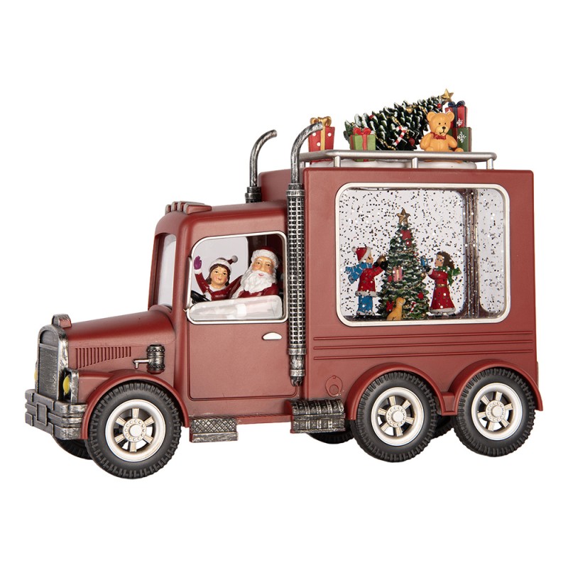 Clayre & Eef Christmas Decoration with LED Lighting and Music Car 28x10x21 cm / 3xAA Red Plastic