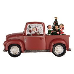Clayre & Eef Christmas Decoration with LED Lighting and Music Car 28x12x15 cm / 3xAA Red Plastic
