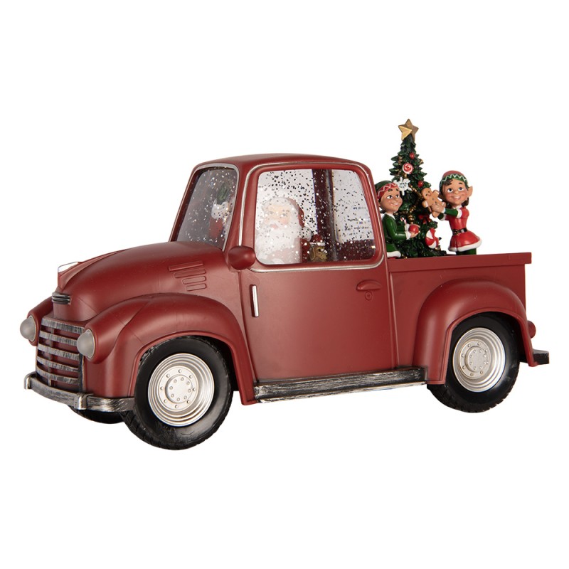 Clayre & Eef Christmas Decoration with LED Lighting and Music Car 28x12x15 cm / 3xAA Red Plastic