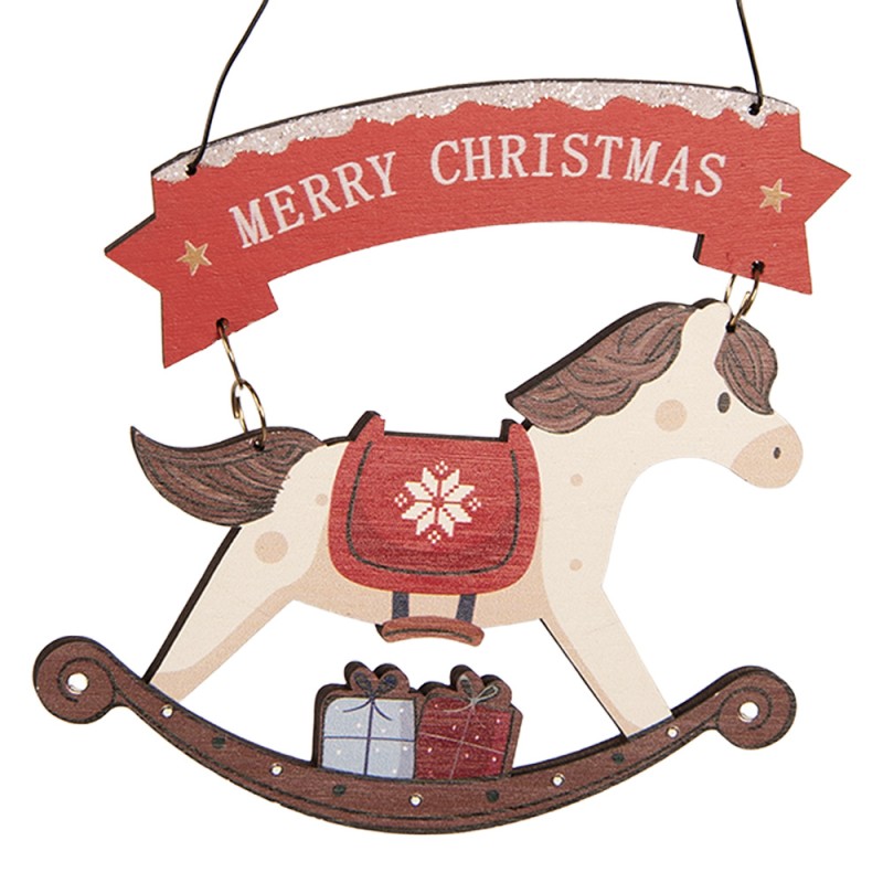 Clayre & Eef Christmas Ornament Rocking Horse 10x1x11 cm White Wood