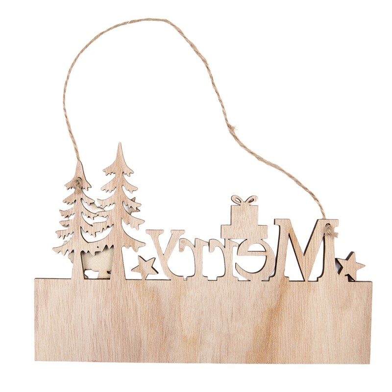 Clayre & Eef Weihnachtsanhänger 22x1x14 cm Beige Holz