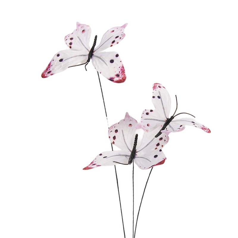 Clayre & Eef Decoratie Tak Vlinder 10x10x65 cm Wit Textiel