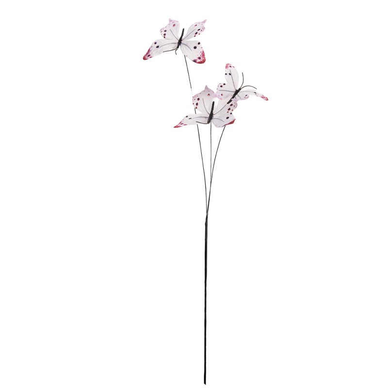Clayre & Eef Decoratie Tak Vlinder 10x10x65 cm Wit Textiel