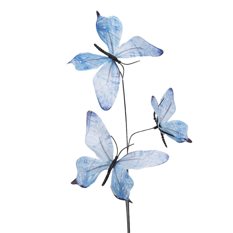 Clayre & Eef Branche décoration Papillon 10x10x65 cm Bleu Textile