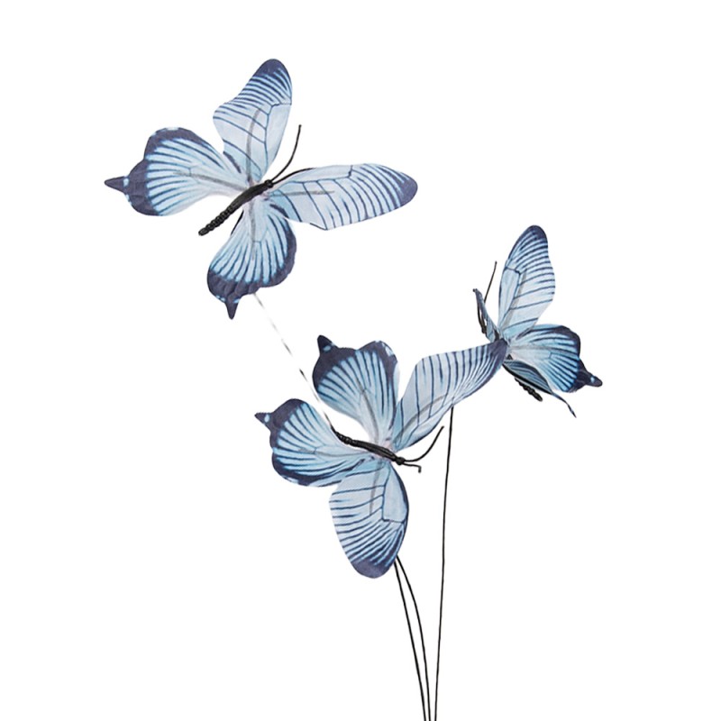 Clayre & Eef Decorative Branch Butterfly 10x10x65 cm Blue Textile