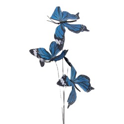 Clayre & Eef Branche décoration Papillon 10x10x65 cm Bleu Textile