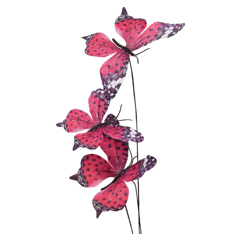 Clayre & Eef Branche décoration Papillon 10x10x65 cm Rose Textile