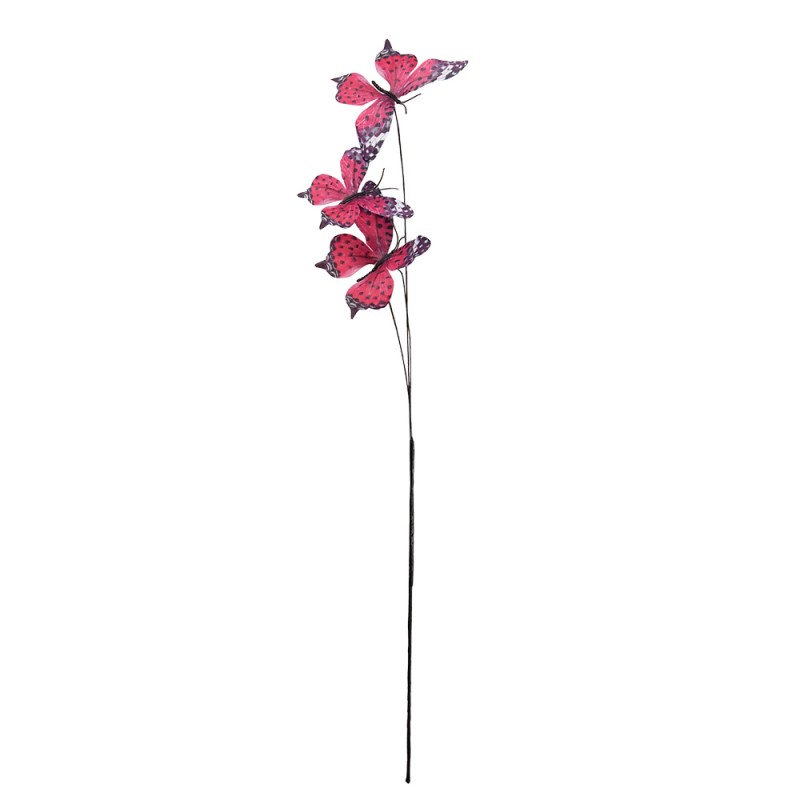 Clayre & Eef Branche décoration Papillon 10x10x65 cm Rose Textile