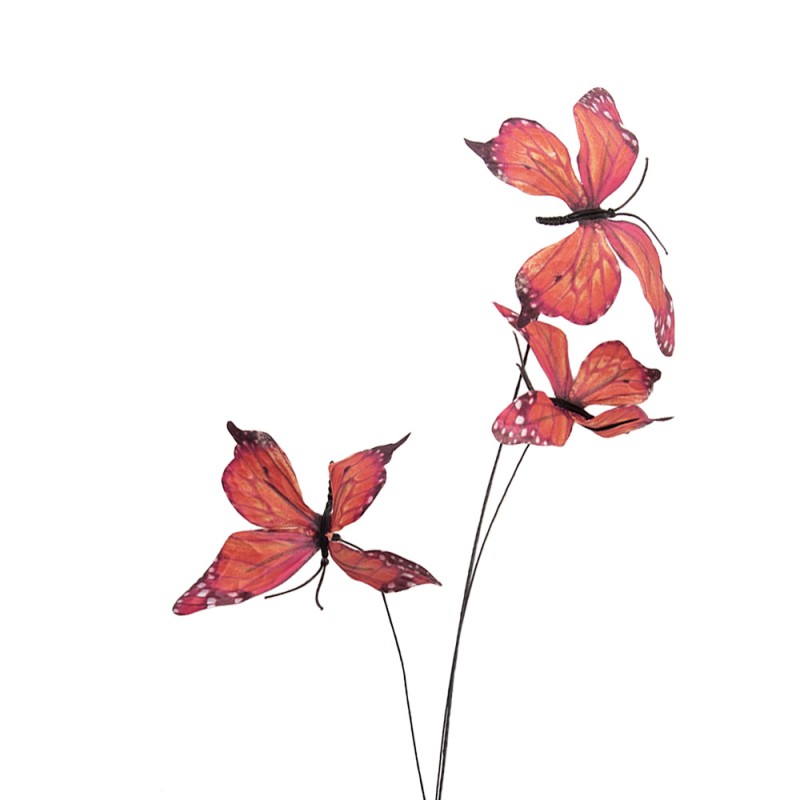 Clayre & Eef Dekoration Ast Schmetterling 10x10x65 cm Orange Textil