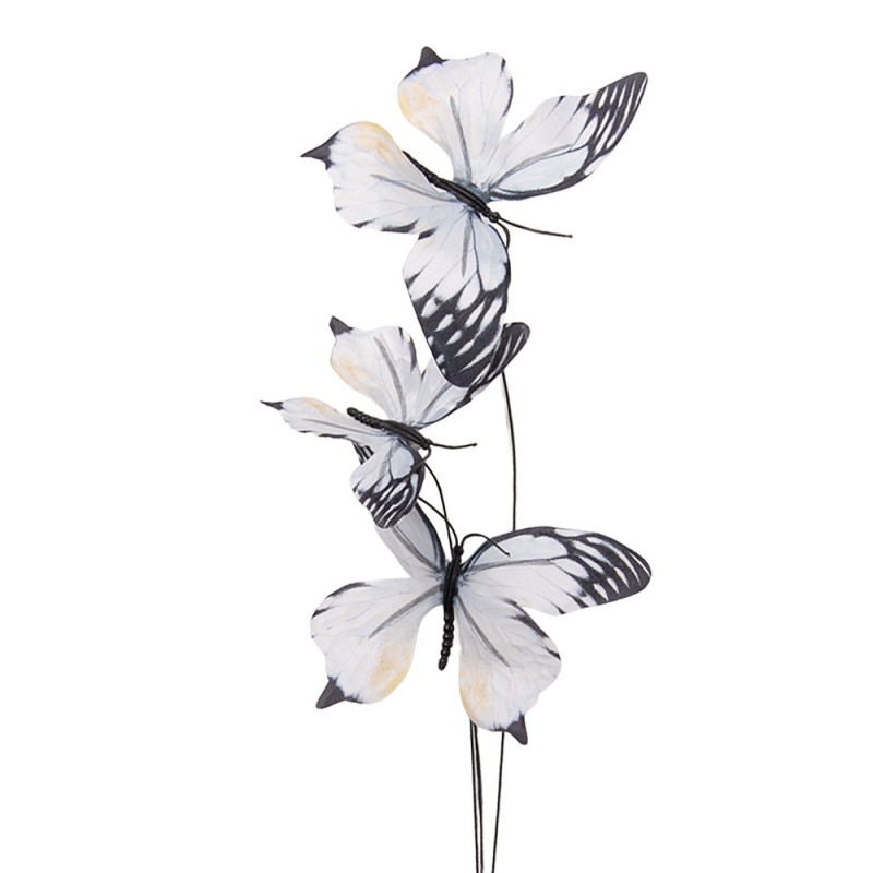 Clayre & Eef Dekoration Ast Schmetterling 10x10x65 cm Weiß Textil