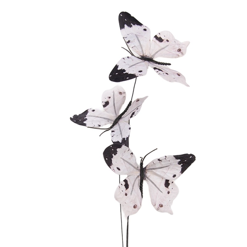 Clayre & Eef Decorative Branch Butterfly 10x10x65 cm White Textile