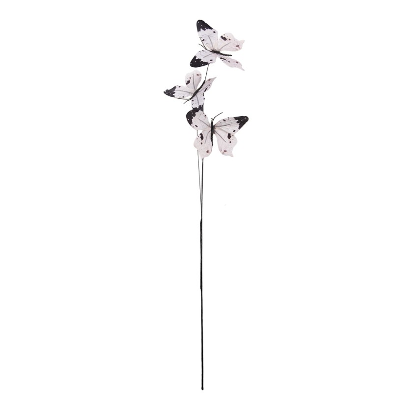 Clayre & Eef Decorative Branch Butterfly 10x10x65 cm White Textile