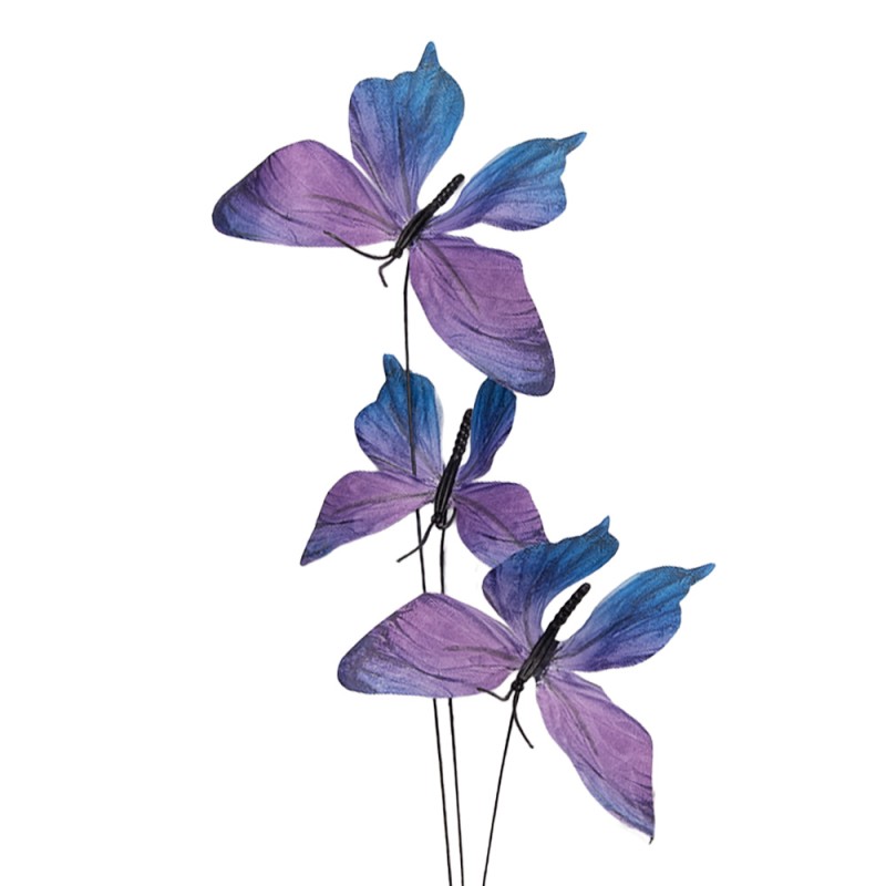 Clayre & Eef Ramo di decorazione Farfalla 10x10x65 cm Viola Tessuto