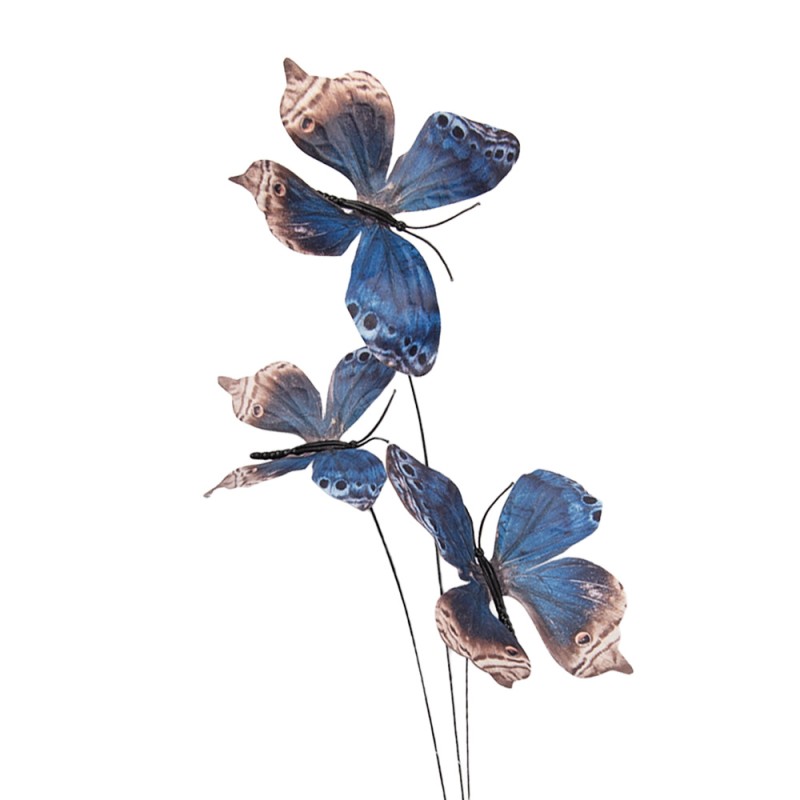 Clayre & Eef Decorative Branch Butterfly 10x10x65 cm Blue Textile