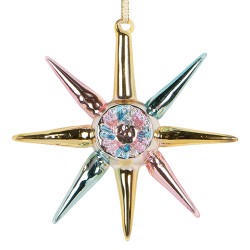 Clayre & Eef Pendentif de Noël 11x3x11 cm Couleur or Verre