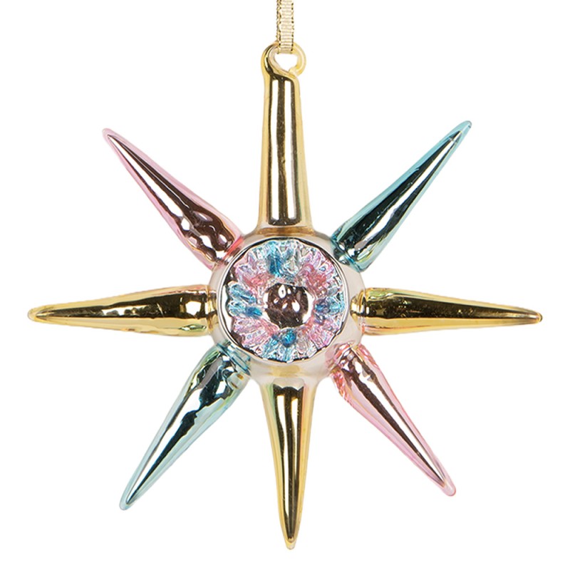 Clayre & Eef Pendentif de Noël 11x3x11 cm Couleur or Verre