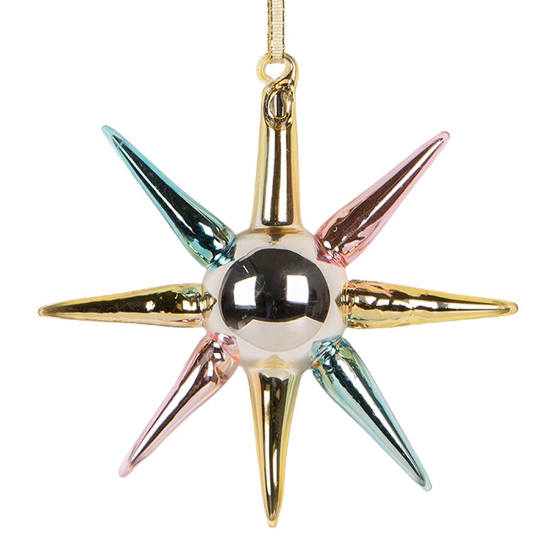 Clayre & Eef Pendentif de Noël 11x3x11 cm Couleur or Verre