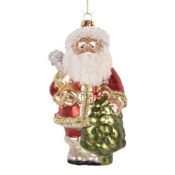 Clayre & Eef Weihnachtsanhänger Weihnachtsmann 8x7x14 cm Goldfarbig Glas