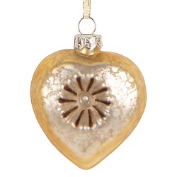 Clayre & Eef Pendentif de Noël Coeur 5x3x7 cm Couleur or Verre