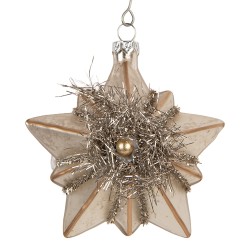 Clayre & Eef Pendentif de Noël Étoile 10x8x9 cm Couleur argent Verre