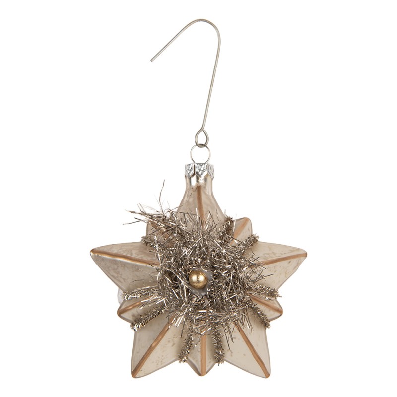 Clayre & Eef Pendentif de Noël Étoile 10x8x9 cm Couleur argent Verre