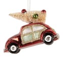 Clayre & Eef Ornamento Natalizio Auto 8x4x6 cm Rosso Vetro