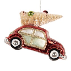 Clayre & Eef Ornamento Natalizio Auto 8x4x6 cm Rosso Vetro