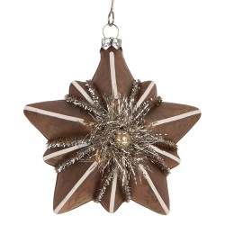 Clayre & Eef Christmas Ornament Star 10x8x9 cm Gold colored Glass