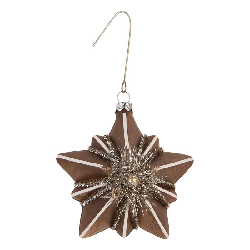Clayre & Eef Christmas Ornament Star 10x8x9 cm Gold colored Glass
