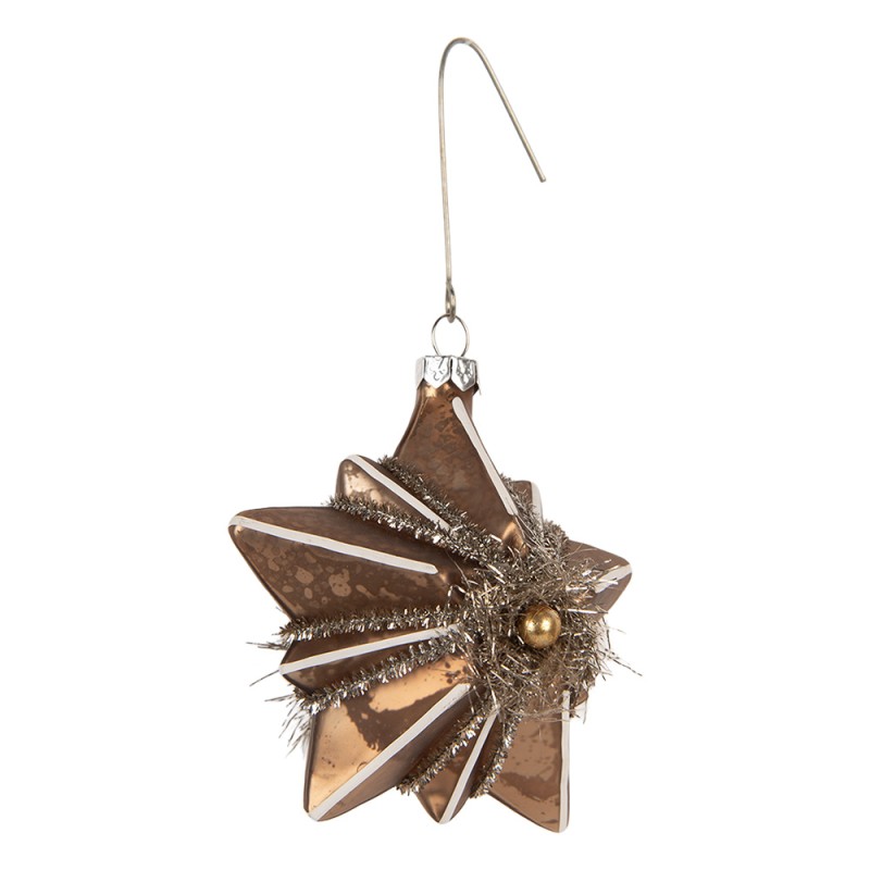 Clayre & Eef Christmas Ornament Star 10x8x9 cm Gold colored Glass