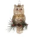 Clayre & Eef Christmas Ornament Owl 6x5x12 cm Gold colored Glass