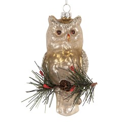 Clayre & Eef Christmas Ornament Owl 6x5x12 cm Gold colored Glass