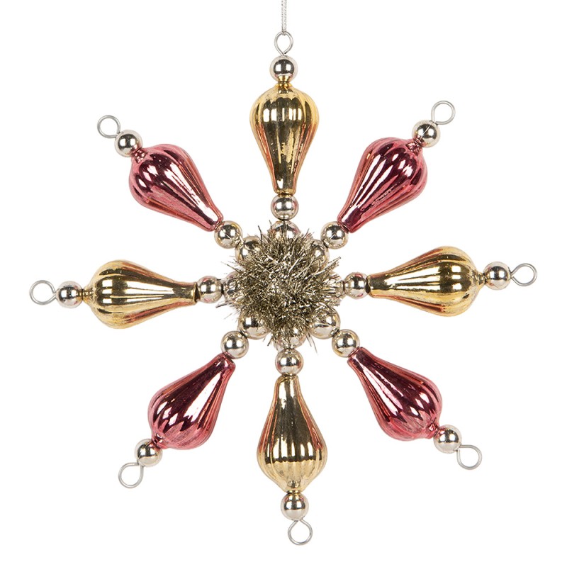 Clayre & Eef Kersthanger 16x3x16 cm Roze Glas