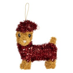 Clayre & Eef Christmas Ornament Dog 13x7x15 cm Brown Plastic