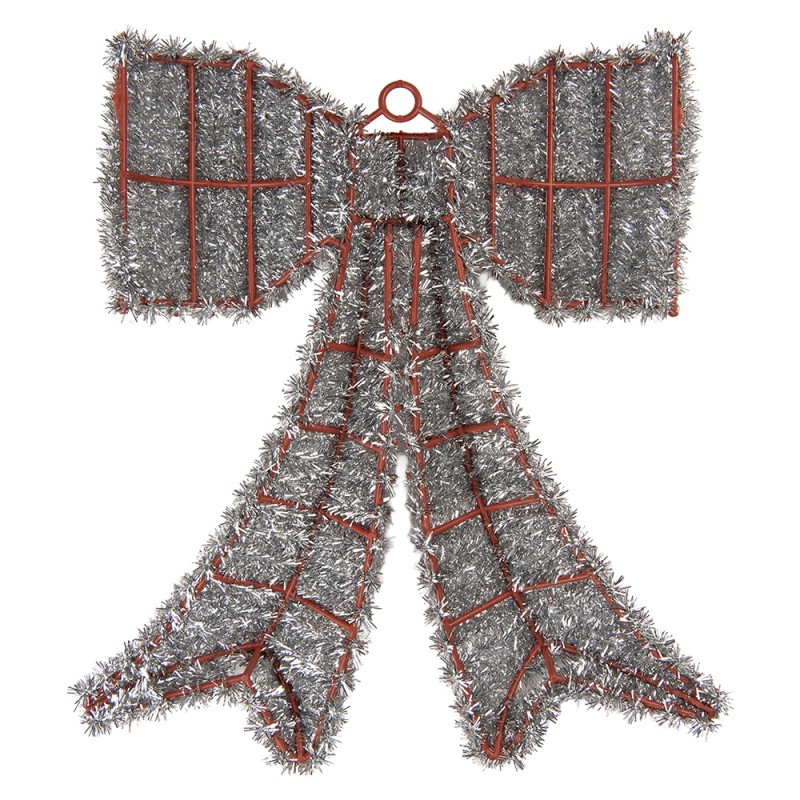 Clayre & Eef Decoration Bow 35x4x42 cm Silver colored Plastic