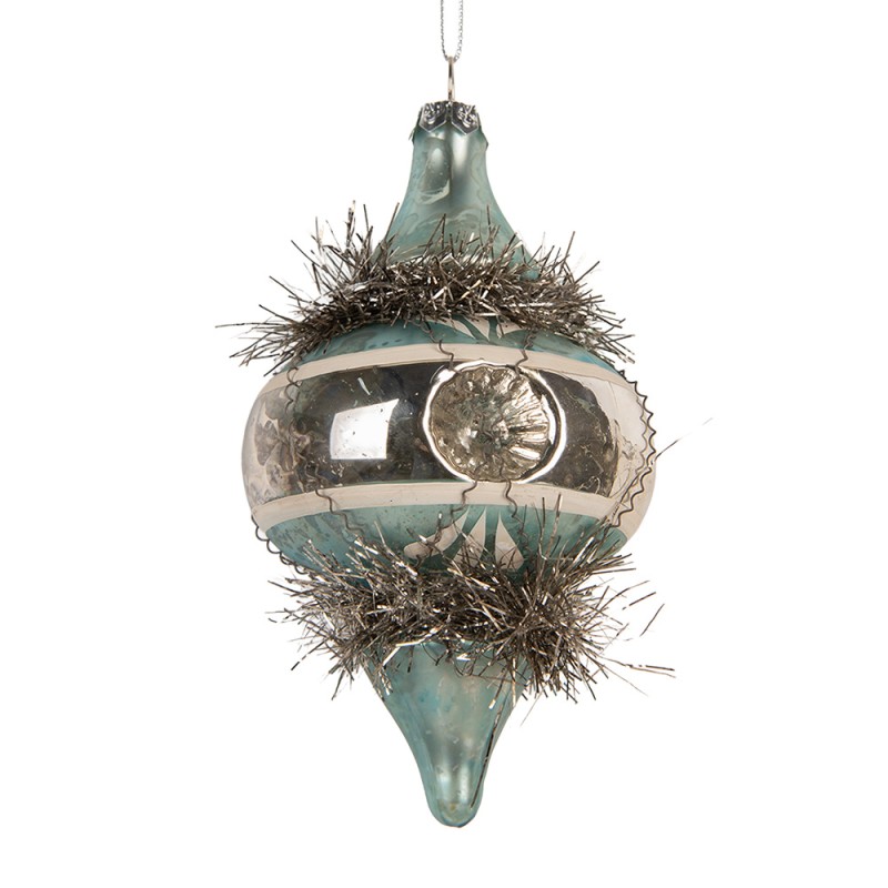 Clayre & Eef Boule de Noël Ø 7x13 cm Bleu Verre