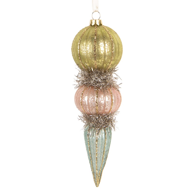 Clayre & Eef Boule de Noël Ø 6x18 cm Vert Verre