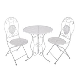 Clayre & Eef Bistro Set Bistro Table Bistro Chair Set of 3 Ø 60x70 / 50x40x93 cm White Metal