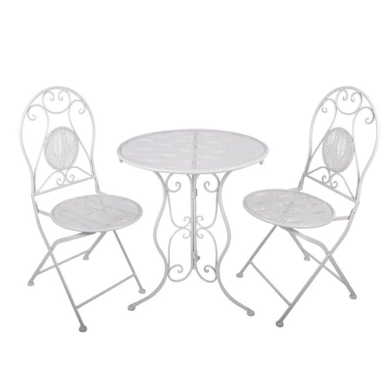 Clayre & Eef Bistro Set Bistro Table Bistro Chair Set of 3 Ø 60x70 / 50x40x93 cm White Metal